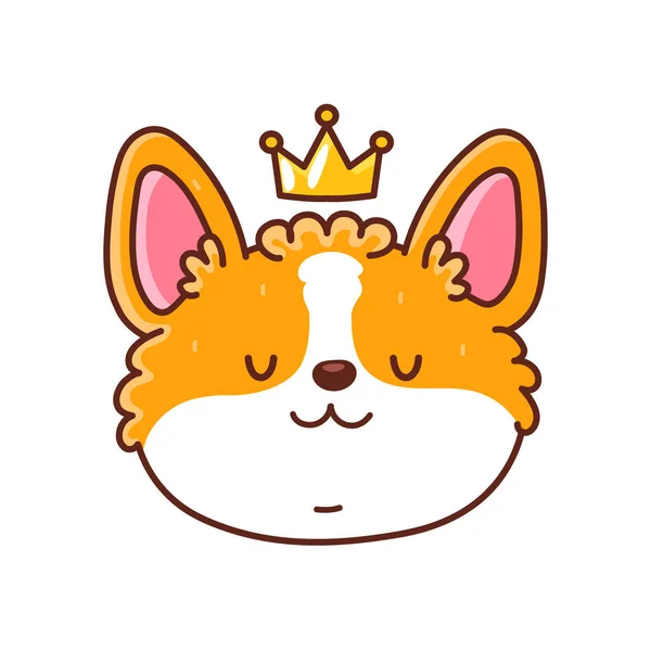 Schattig gelukkig corgi hond gezicht met kroon — Stockvector