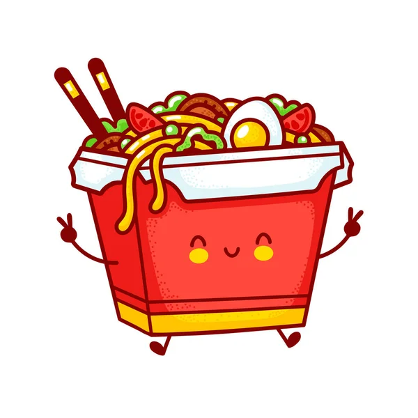 Lindo divertido feliz wok caja de fideos carácter — Archivo Imágenes Vectoriales