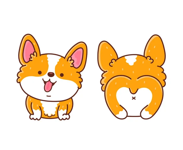 Lindo perro corgi feliz delante y detrás — Vector de stock