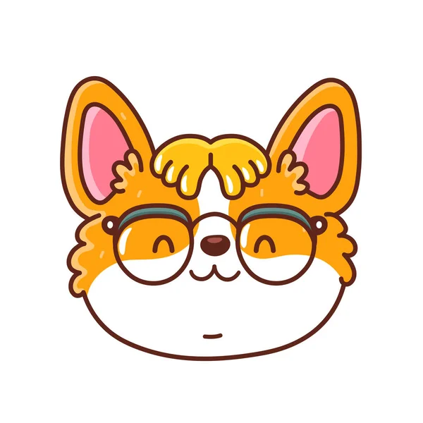 Linda cara de perro corgi feliz en gafas geek — Vector de stock