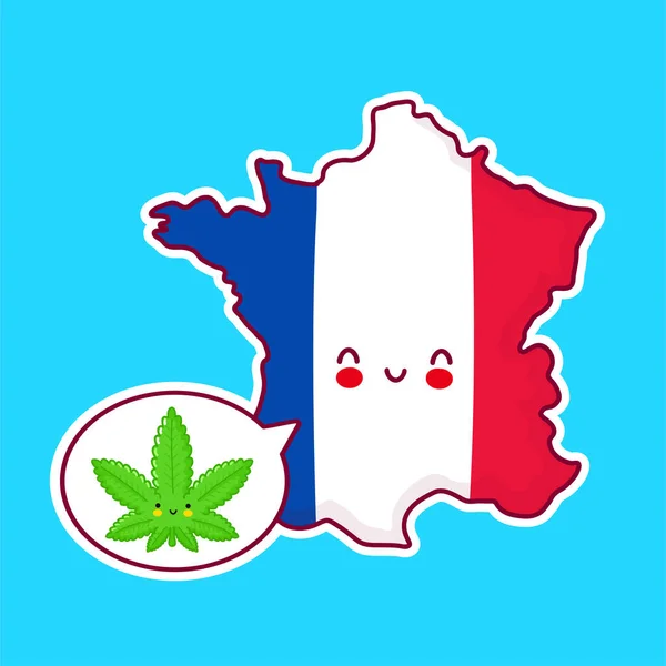 Mignon heureux drôle France carte et drapeau — Image vectorielle