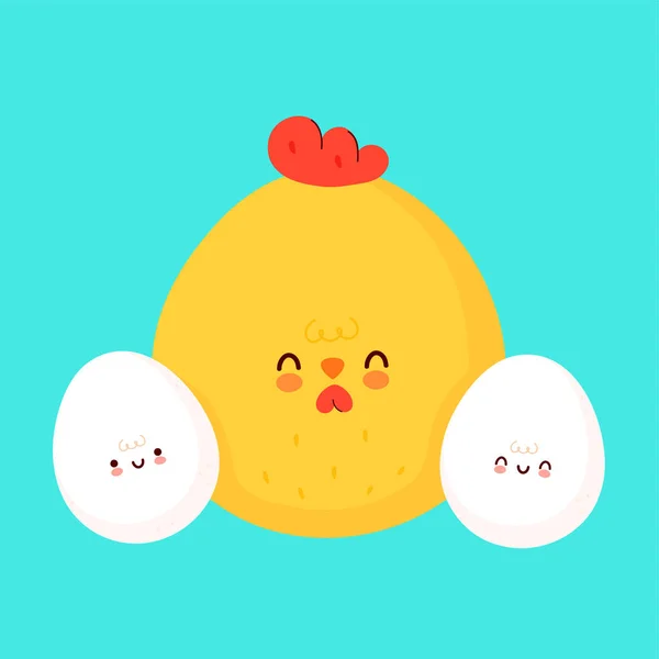 かわいい卵と鶏。ベクトル漫画 — ストックベクタ