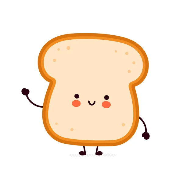 Nette lustige Brot Toast Charakter. Vector flache Linie Karikatur kawaii Charakter Illustration Symbol. Vereinzelt auf weißem Hintergrund. Toast mit Maskottchen-Konzept — Stockvektor