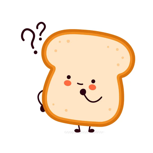 Niedlich lustig Brot Toast Charakter mit Fragezeichen. Vector flache Linie Karikatur kawaii Charakter Illustration Symbol. Vereinzelt auf weißem Hintergrund. Toast mit Maskottchen-Konzept — Stockvektor