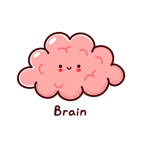 Lindo personaje divertido cerebro humano divertido órgano. Icono de ilustración de personaje kawaii de línea plana vectorial. Aislado sobre fondo blanco. Cerebro con cara carácter mascota concepto — Vector de stock