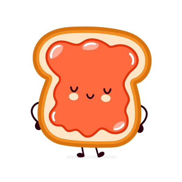 Söt rolig glad bröd rostat bröd med sylt karaktär. Vektor platt linje tecknad kawaii tecken illustration ikon. Isolerad på vit bakgrund. Rostat bröd med maskot koncept — Stock vektor