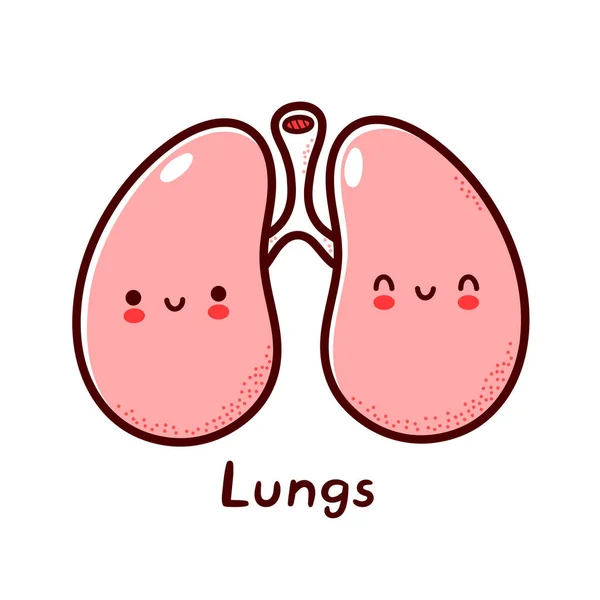 かわいい幸せな面白い人間の肺の臓器の文字。ベクトルフラットライン漫画カワイイキャラクターイラストアイコン。白い背景に隔離されている。フェイスキャラクターマスコットのコンセプトと肺 — ストックベクタ