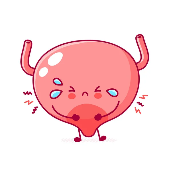 Lindo triste grito enfermo divertido personaje de órgano de vejiga humana. Icono de ilustración de personaje kawaii de línea plana vectorial. Aislado sobre fondo blanco. Vejiga con el concepto de mascota personaje cara — Archivo Imágenes Vectoriales