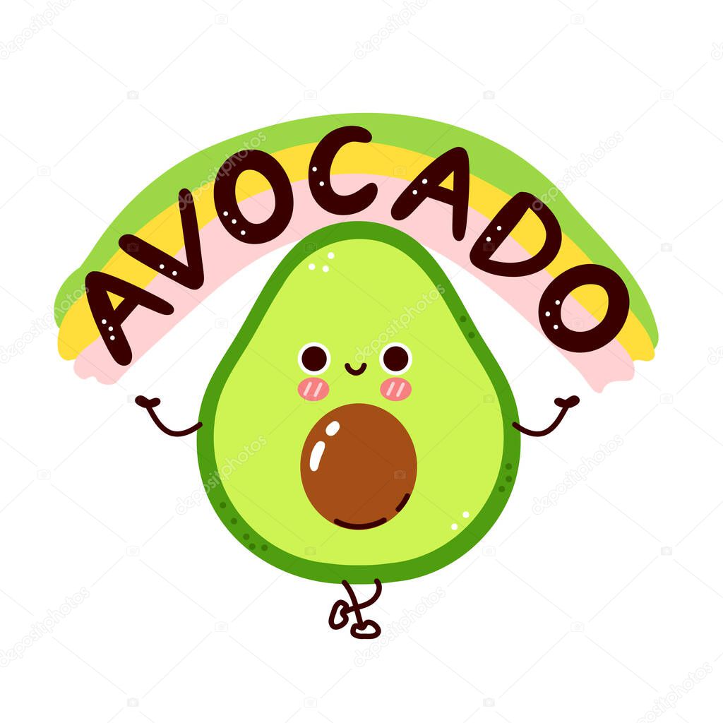 Cute funny avocado character. Vector flat line cartoon kawaii character illustration icon. Isolated on white background. Avocado character concept