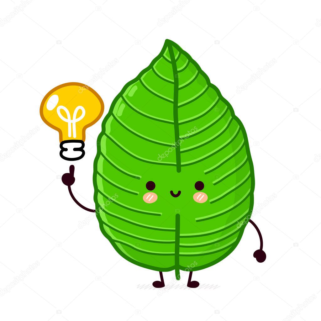 Cute funny happy kratom leaf cube character. Vector flat line cartoon kawaii character illustration icon. Isolated on white background. Kratom leaf character concept