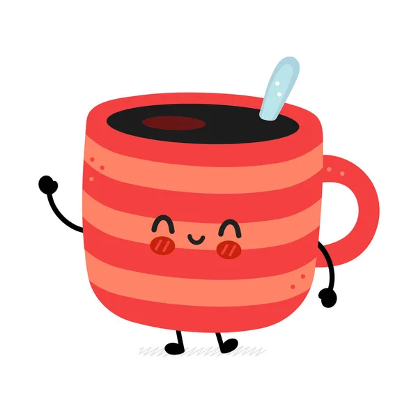 Linda mascota taza de café divertido. Vector dibujado a mano caricatura kawaii carácter icono de la ilustración. Aislado sobre fondo blanco. Taza de café o té, concepto de carácter logotipo taza — Vector de stock