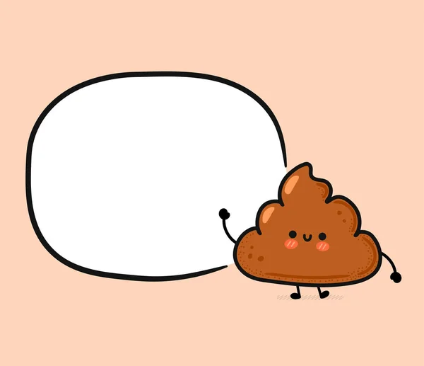 Cute funny happy poop with empty text box. Vector hand drawn cartoon kawaii character illustration icon. Isolated on white background. Funny cartoon poop, shit mascot character concept — 图库矢量图片