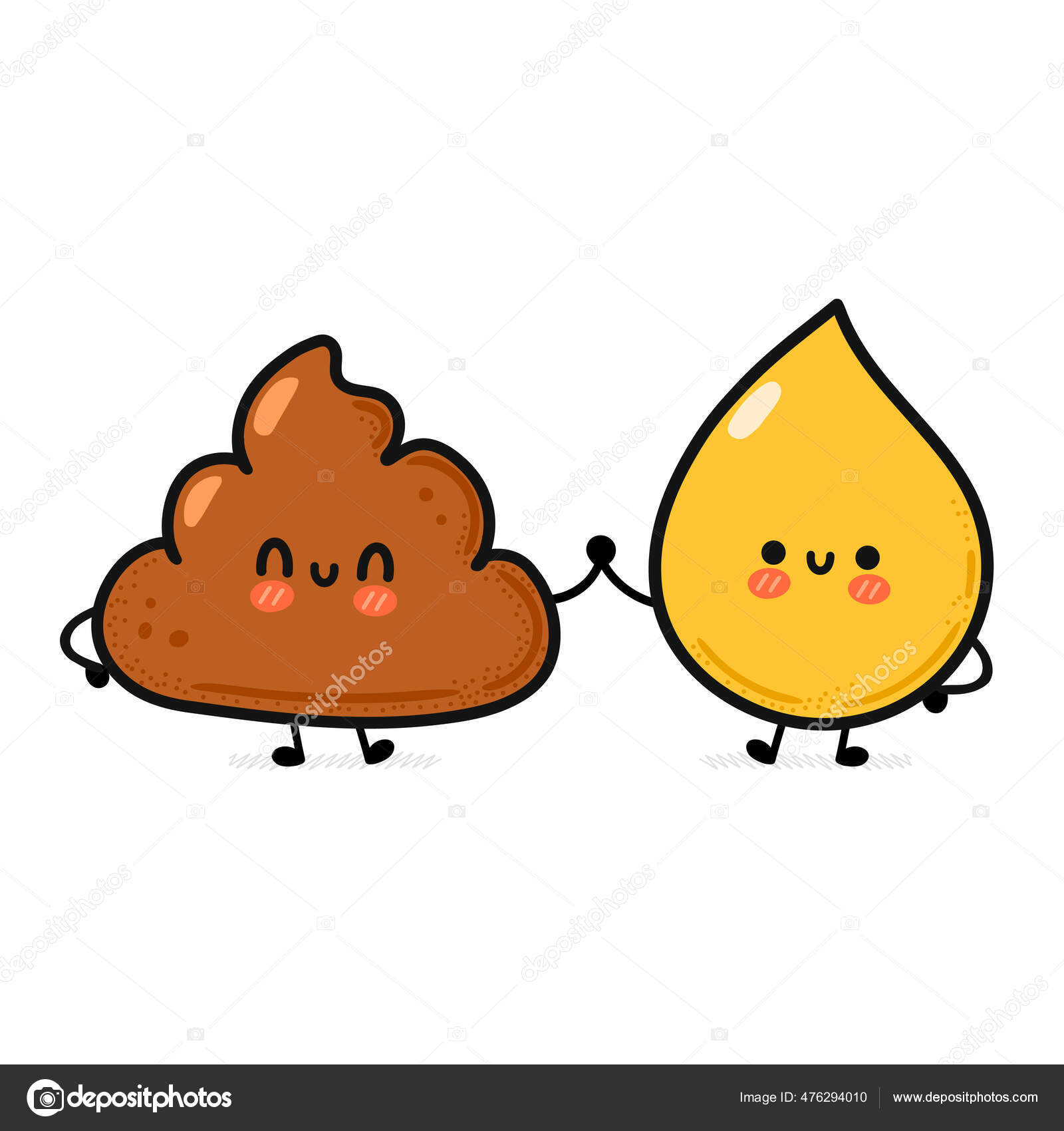 Cute funny happy poop and urine drop friends. Vector hand drawn cartoon kawaii character