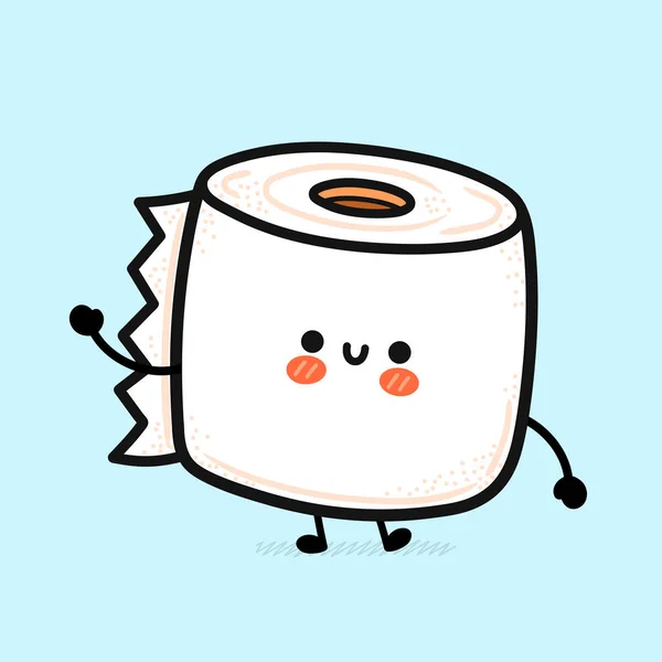 Roztomilý veselý bílý toaleťák. Vektor ručně kreslený karikatura kawaii znak ilustrace ikona. Vtipný kreslený toaletní papír maskot charakter koncept — Stockový vektor