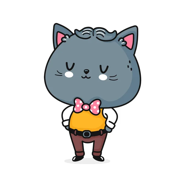 Милий смішний джентльменський кіт. Векторна плоска лінія мультфільму значок ілюстрації персонажа Гаваї. Ізольовані на білому тлі. смішна концепція мультфільму котячого хлопчика — стоковий вектор