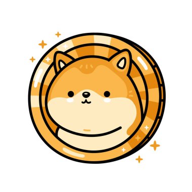 Şirin, komik bir köpekçik karakteri. Vektör el çizimi çizgi film kawaii karakter çizimi simgesi. Beyaz arka planda izole edilmiş. Kripto finans, dogecoin doodle karakter kavramı