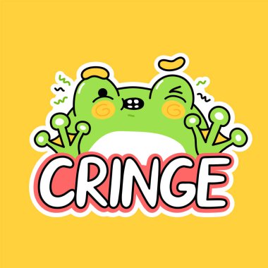 Şirin komik kurbağa. Küçümseyici alıntı. Vektör el çizimi çizgi film kawaii karakter çizimi simgesi. Komik karikatür kurbağası maskot karakter konsepti.