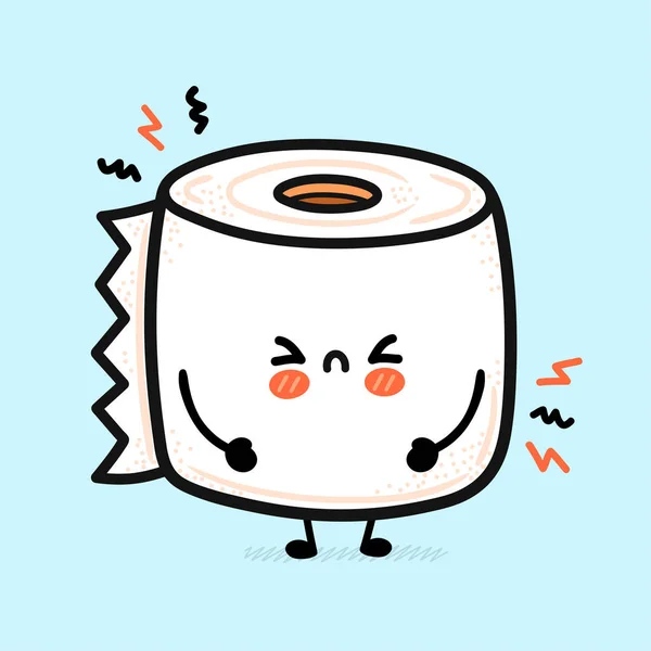 Roztomilý smutný bílý toaleťák. Vektor ručně kreslený karikatura kawaii znak ilustrace ikona. Vtipný kreslený toaletní papír maskot charakter koncept — Stockový vektor