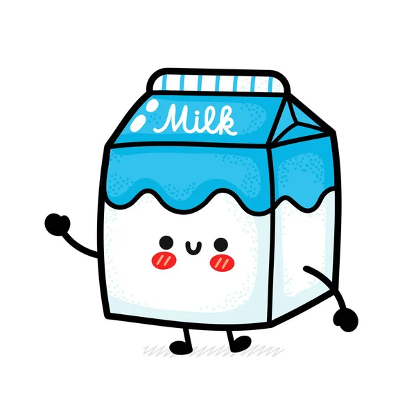 Śliczne pudełko z mlekiem. Wektor ręcznie rysowane kreskówki ikona postaci kawaii ilustracji. Odizolowany na białym tle. Mleko mleczne pole doodle postać koncepcja — Wektor stockowy