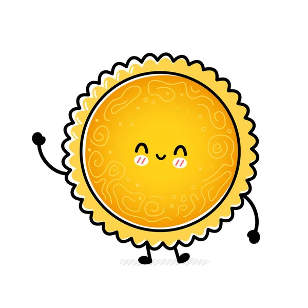 Niedlich lustige Sonne. Vector handgezeichnete Karikatur Kawaii Charakter Illustration Symbol. Vereinzelt auf weißem Hintergrund. Konzept des Sonnenmaskottchens — Stockvektor