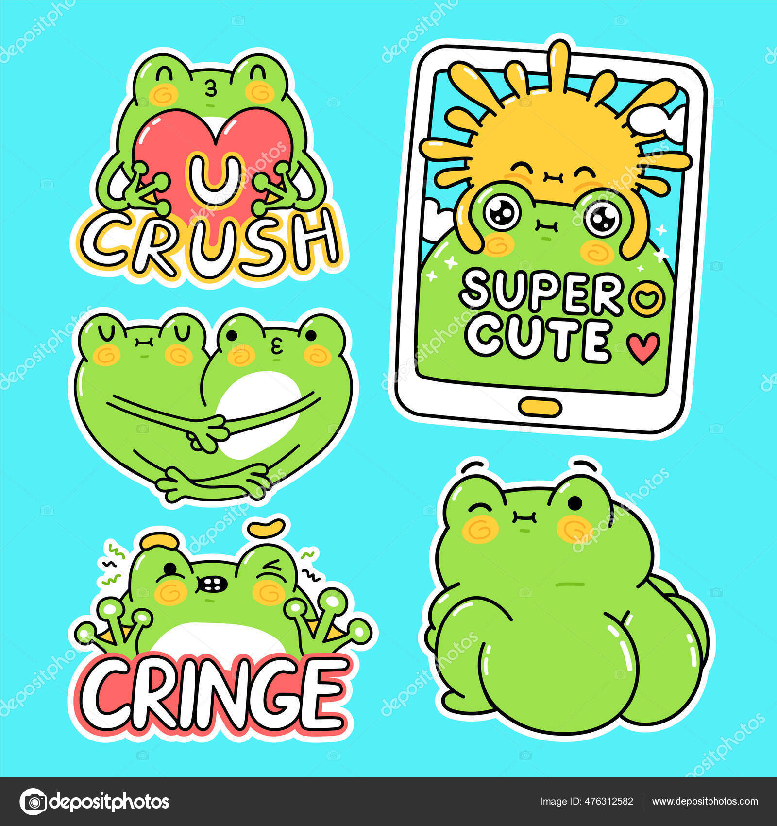 Niedliche lustige grüne Frosch Sticker Set Kollektion. Vector  handgezeichnete Karikatur Kawaii Charakter Illustration Aufkleber  Designset. Lustige Cartoon-Krötenfrosch-Maskottchen-Figur für  Social-Media-Bündel-Konzept Stock-Vektorgrafik von ©Kahovsky