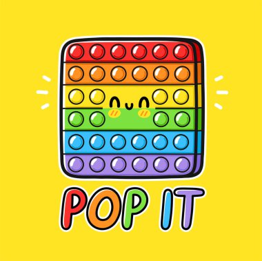 Sevimli komik Pop it sensörlü oyuncak logosu tasarımı. Vektör el çizimi çizgi film kawaii karakter çizimi simgesi. Kıpır kıpır çocuklar duyusal oyuncak karikatür karakter logo şablonu konsepti