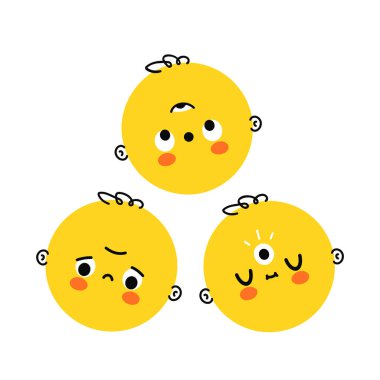 Kapalı ve açık üçüncü gözü olan sevimli, komik kafalılar. Vektör el çizimi çizgi film çizimi tasarımı. Beyaz arka planda izole edilmiş. Mistik, sihirli, çevik üçüncü göz açık konsept