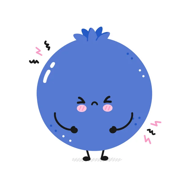 Niedlich traurig lustig Blaubeere. Vector flache Linie Karikatur kawaii Gesicht Charakter Illustration Symbol. Vereinzelt auf weißem Hintergrund. Blueberry Beere Cartoon Baby Maskottchen Charakter Konzept — Stockvektor