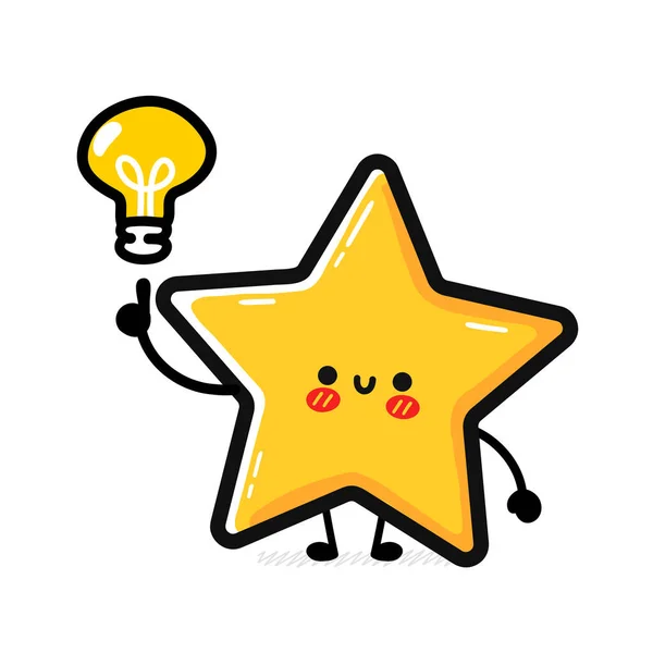 Симпатичный счастливый знак Звезды. Векторный рисунок иконки персонажа карикатуры кавайи. Изолированный на белом фоне. Символ звездного рейтинга, обзор рисунков персонажа — стоковый вектор