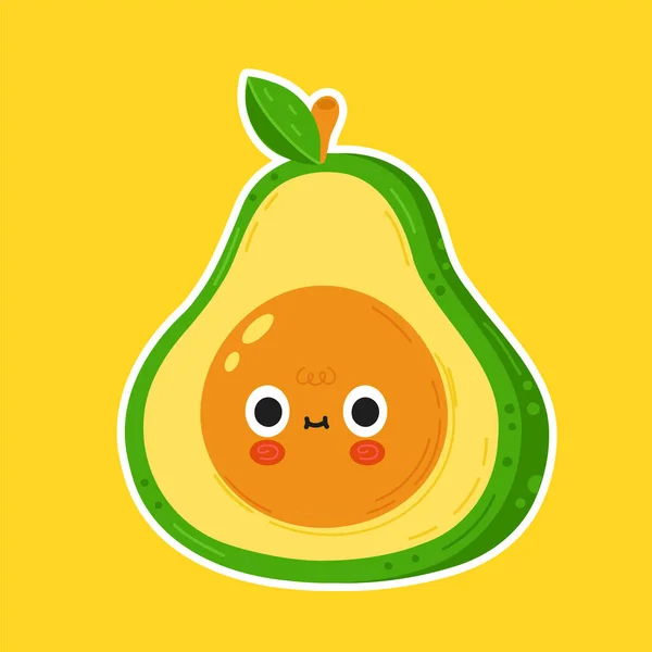 Симпатичный забавный персонаж авокадо. Векторный плоский карикатурный символ. Концепция логотипа персонажа мультфильма Авокадо — стоковый вектор