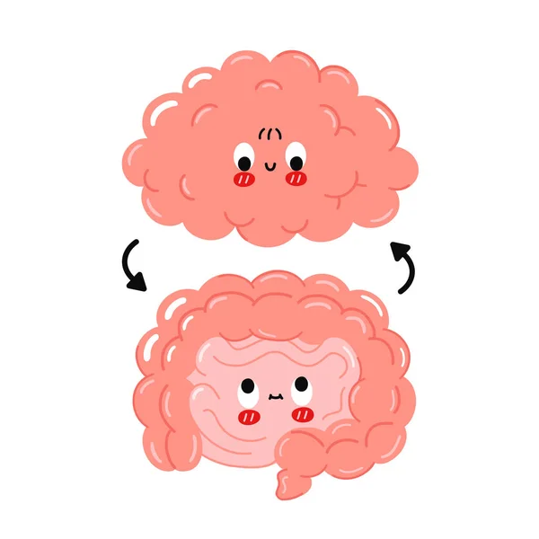Χαριτωμένο αστείο χαρούμενο ανθρώπινο έντερο και τα όργανα του εγκεφάλου και τον κύκλο arrows.Vector κινουμένων σχεδίων kawaii εικονογράφηση χαρακτήρα icon.Isolated σε λευκό φόντο.Εγκέφαλος και έντερο έννοια χαρακτήρα κινουμένων σχεδίων doodle — Διανυσματικό Αρχείο