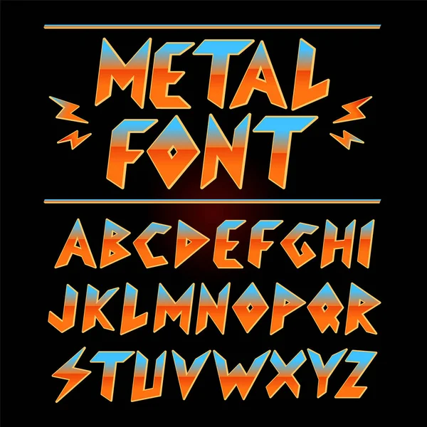 80 'lerin klasik heavy metal yazı tipi koleksiyonu seti. Vektör çizgi film karakteri çizim simgesi. Rock, punk, arcadee retrowave, vintage heavy metal abc font seti