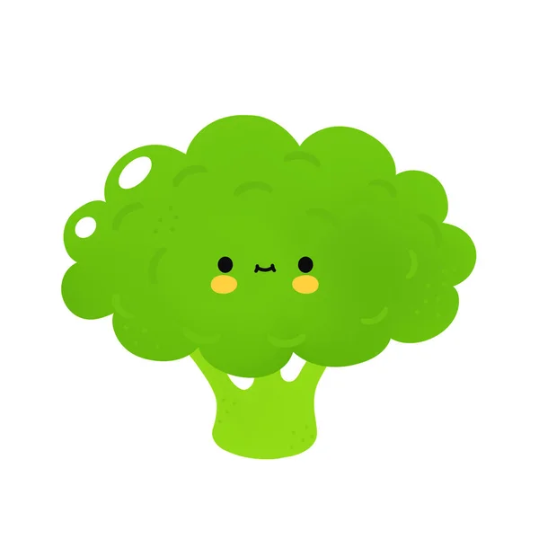 Bonita verdura divertida de brócoli con cara. Vector de dibujos animados kawaii doodle icono de la ilustración del personaje. Brócoli verde vegetal dibujo animado personaje mascota concepto. Aislado sobre fondo blanco — Vector de stock