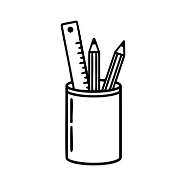 Kalem ve cetvel simgesi. Okul ve okul temasının özet çizimi.