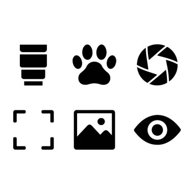 Modern Fotoğraf ve Görüş Sembolleri içeren Temiz Asgari Altı Simge Izgarası