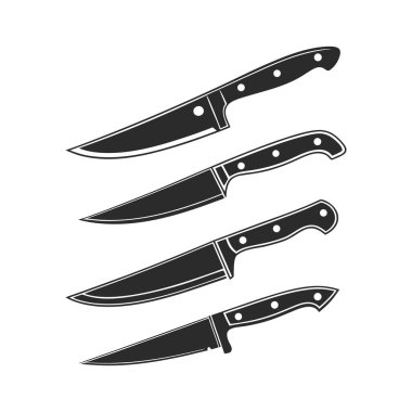 Şef Mutfak Bıçakları Vektör Silüetleri Beyazda İzole Edildi