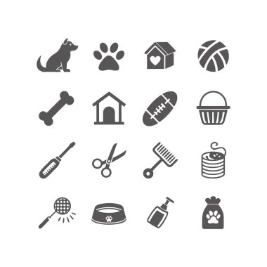 Hayvan Bakımı ve Köpek Aksesuarları Simgeleri Vektörü Ayarla