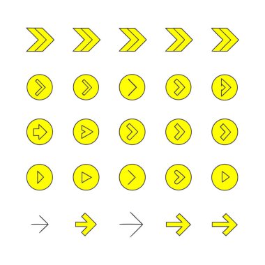 Sarı Sağ Ok Yönlendirme Simgeleri Vektörü Ayarla