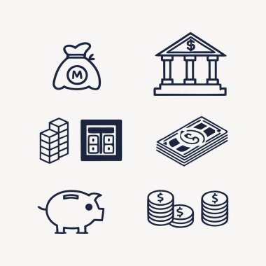 Finans ve Bankacılık Satır Simgeleri Vektör Ayarları