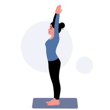 Siyah spor kıyafetli bir kadın, basit bir soyut geçmişe karşı esnek ve bilinçli olmak için diz çökmüş yoga pozu veriyor..