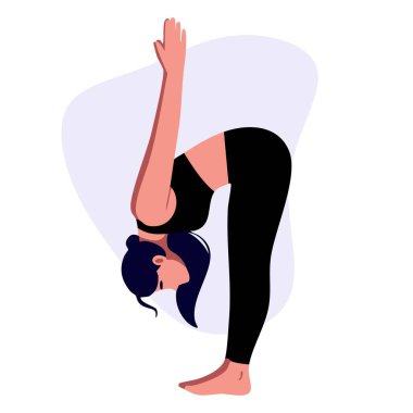 Yogacı kız poz veriyor. çizgi film vektör illüstrasyonu