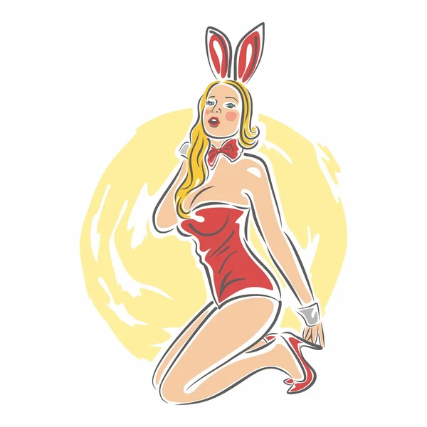 Mujer sexy con lencería y orejas de conejo — Vector de stock