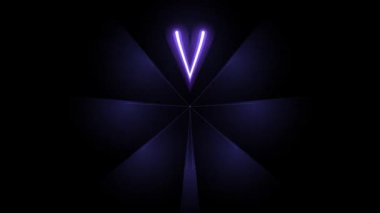 Mor neon ışığı, karanlık bir arkaplan karşısında simetrik bir kalıp oluşturur ve görsel olarak çarpıcı soyut bir görüntü yaratır.