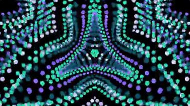 Yaratıcı görsel efektler için siyah arkaplan üzerinde dönen şekiller ve daireler olan canlı çok renkli noktalar dizaynı