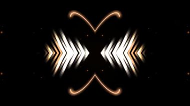 Parlayan turuncu ve beyaz neon ışık soyut geometrik şekiller ve modern tasarım elementi gösterisi için siyah arkaplan üzerindeki desenler