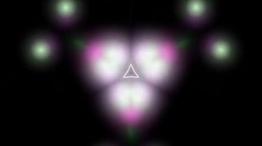 Pembe yeşil ışıklar içeren canlı kaleydoskop deseni simetrik şekiller soyut arka plan büyüleyici görsel efekt görüntüsü