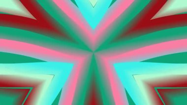 Kırmızı, yeşil ve mavi simetrik şekilleri içeren canlı soyut kaleydoskop deseni büyüleyici bir görsel efekt tasarımı yaratıyor.