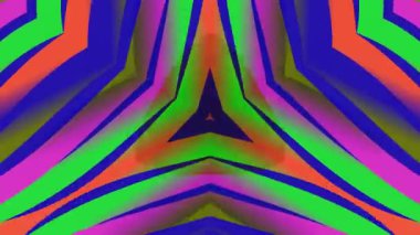 Renkli şekiller ve dijital sanatta simetrik tasarım unsurları ile kaleydoskop etkisi içeren canlı soyut geometrik desen