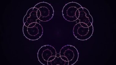 Neon mor daireler ve koyu arkaplan sanatsal ifade üzerinde geometrik şekiller içeren soyut dijital illüstrasyon