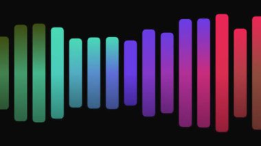 Koyu arkaplanda yükselen deniz mavisi çubukları dijital ortam teknolojisi ve ses görselleştirmesi için büyüleyici ses dalgası grafikleri oluşturur.